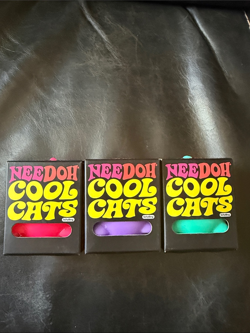 New Authentic Needoh Set of 3 Cool Cats - Pink, Purple, Green